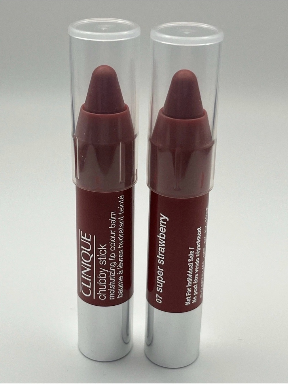 2 NWT- CLINIQUE Chubby Stick Moisturizing Lip Colour Balm- “SUPER STRAWBERRY” 07